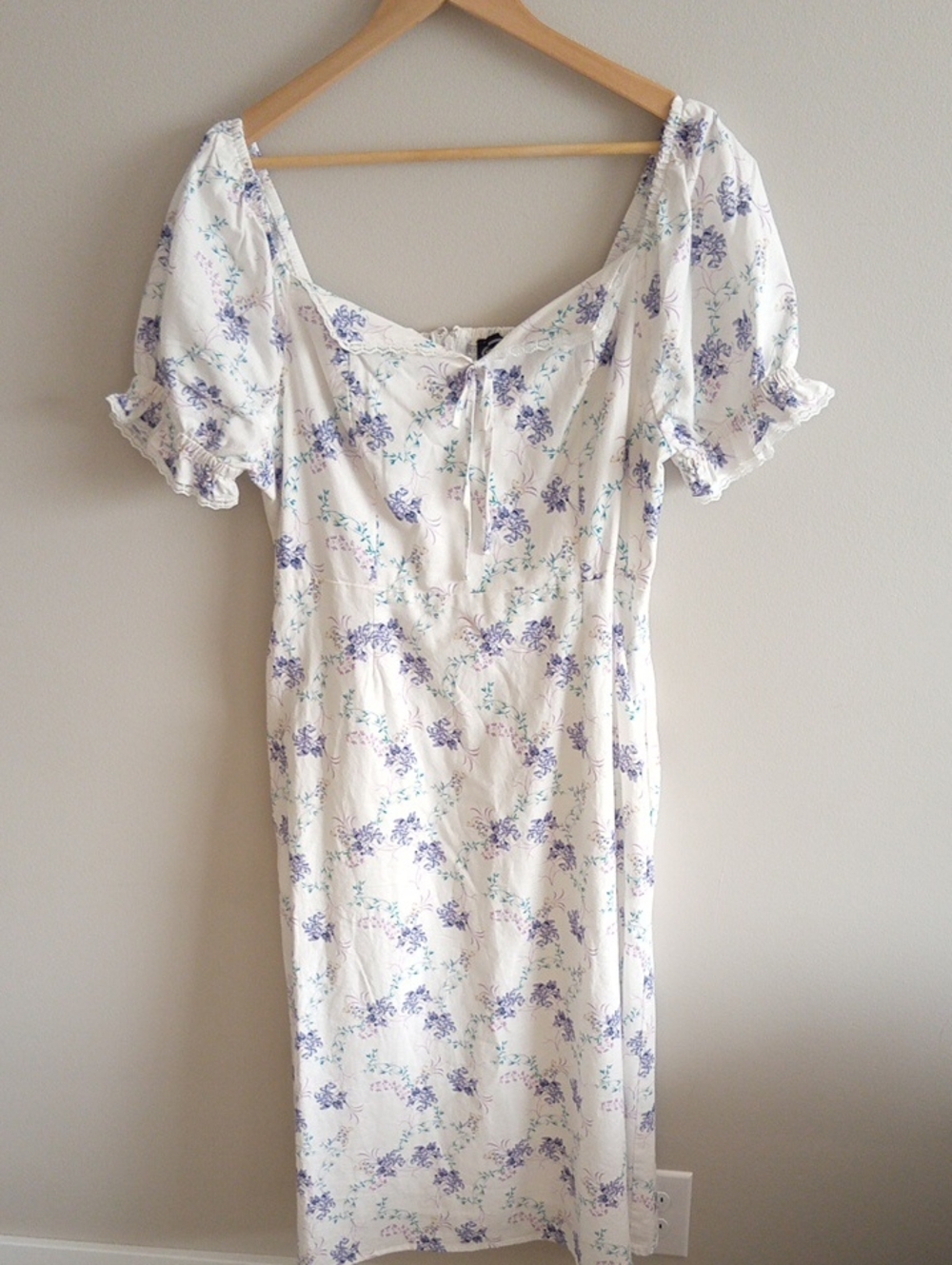 Scoop Linen Blend Floral Puff Sleeve Midi Dress Size Large Cottagecore